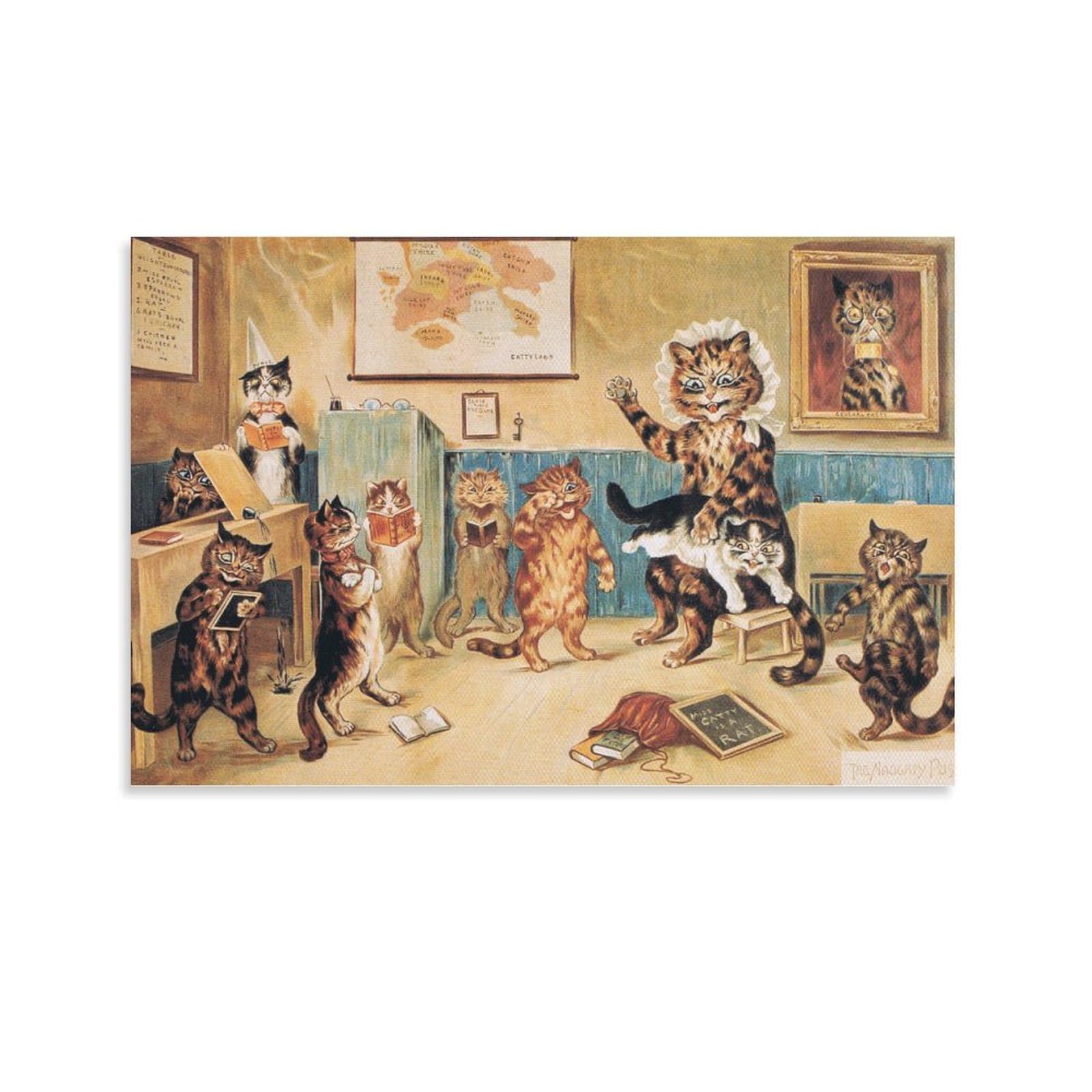 The Naughty Puss, Postcard, 1960s By Louis Wain Wall Art Prints Poster Picture Print Wall Art Poster Painting Canvas Posters Artworks Room Aesthetic 24x36inch(60x90cm)