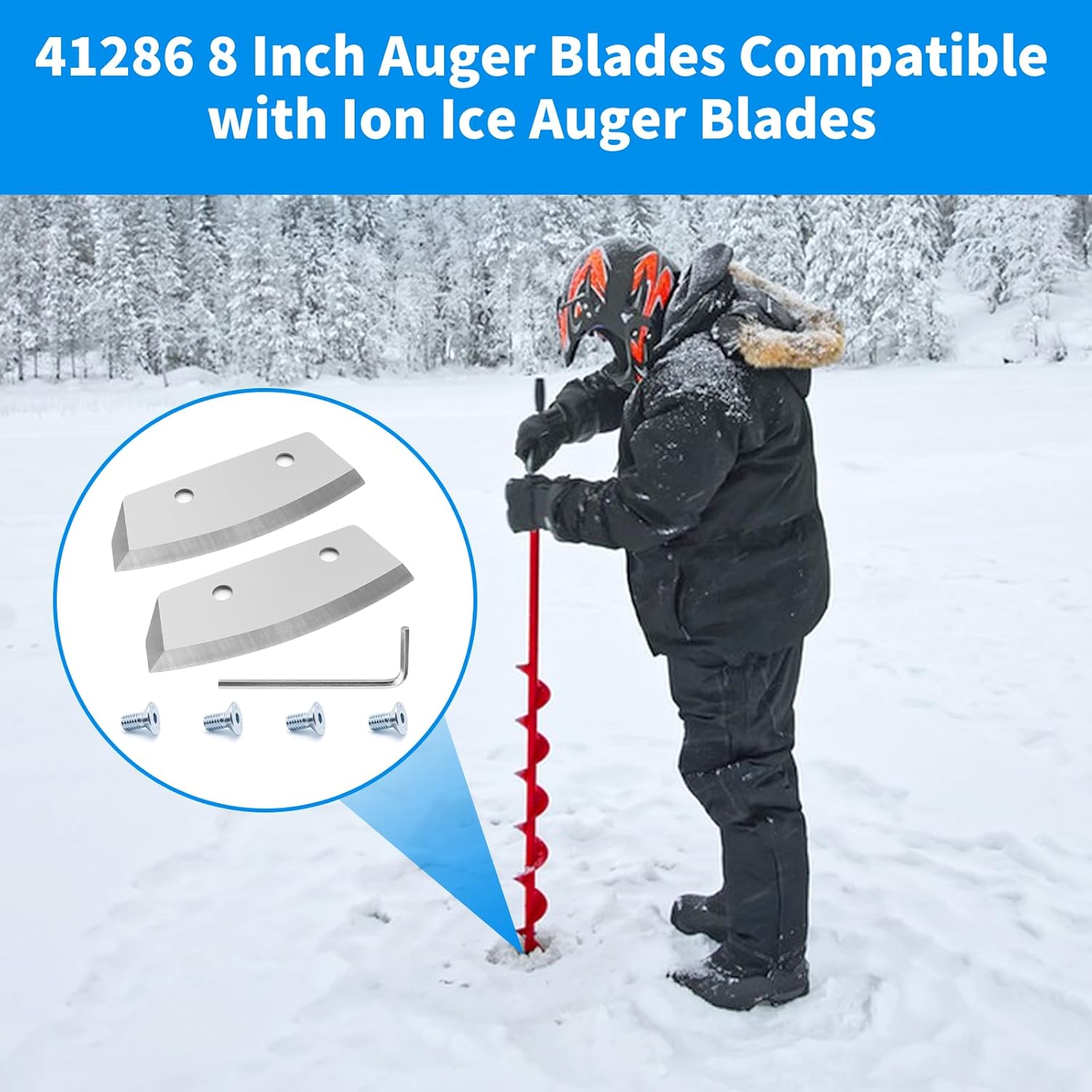 41286 Ice Fishing Auger Blades Compatible with 8" ION Alpha & ION Alpha Plus Ice Fishing Turbo Auger, 8 Inch Ice Auger Blades for Smooth Ice Auger Cutting - High Speed Steel