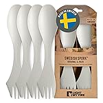 Light My Fire Spork Original 4-Pack 3-in-1 Camping Spoon Fork Knife Combo Reusable Travel & Camping Utensils Lunch Spork Outdoor Backpacking Hiking Picnic Utensil BPA Free, Cream