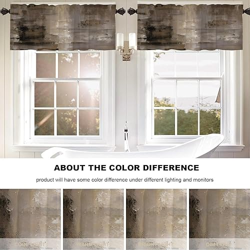 Miniatura 33 de Cenefas de cocina modernas con patrón de cobre marrón dorado para ventanas, cenefas opacas abstractas de marcas de arañazos y cortinas opacas