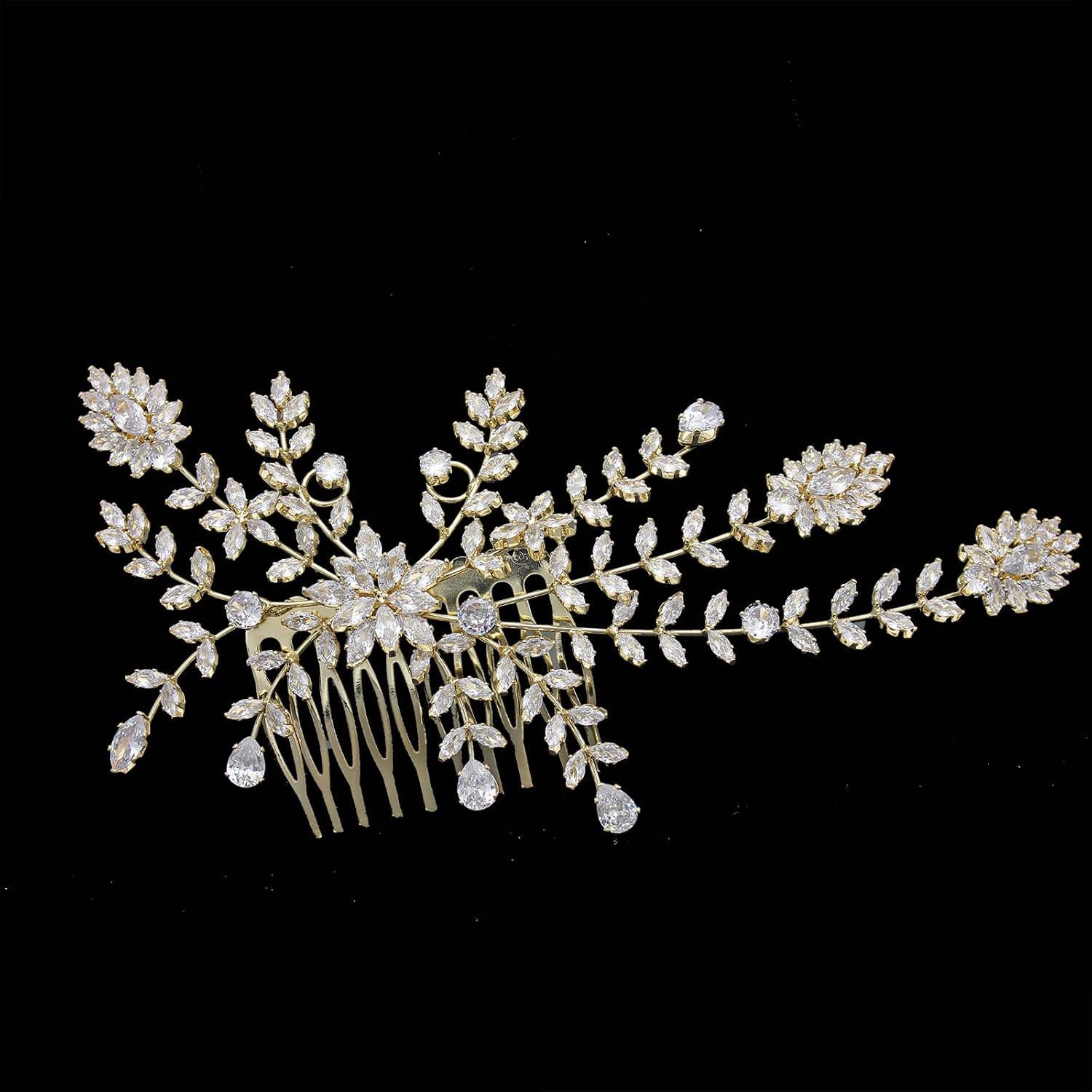 Luxury Full CZ Diamond Bridal Hair Comb Cubic Zirconia Hair Clip Silver Floral Bridal Headpieces for Wedding Hair Accessories for Bride Crystal Jewelry (Silver)