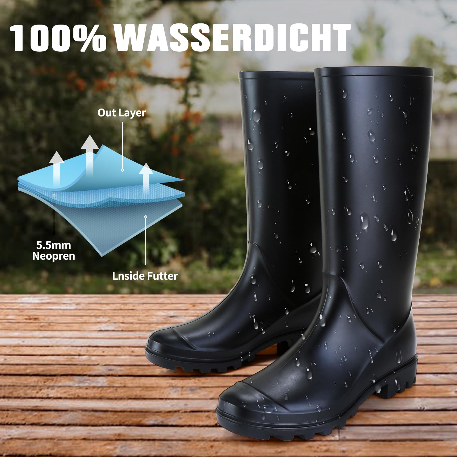 Foinledr Stivali Gomma Donna, Antiscivolo Da Pioggia Giardinaggio Scarpe