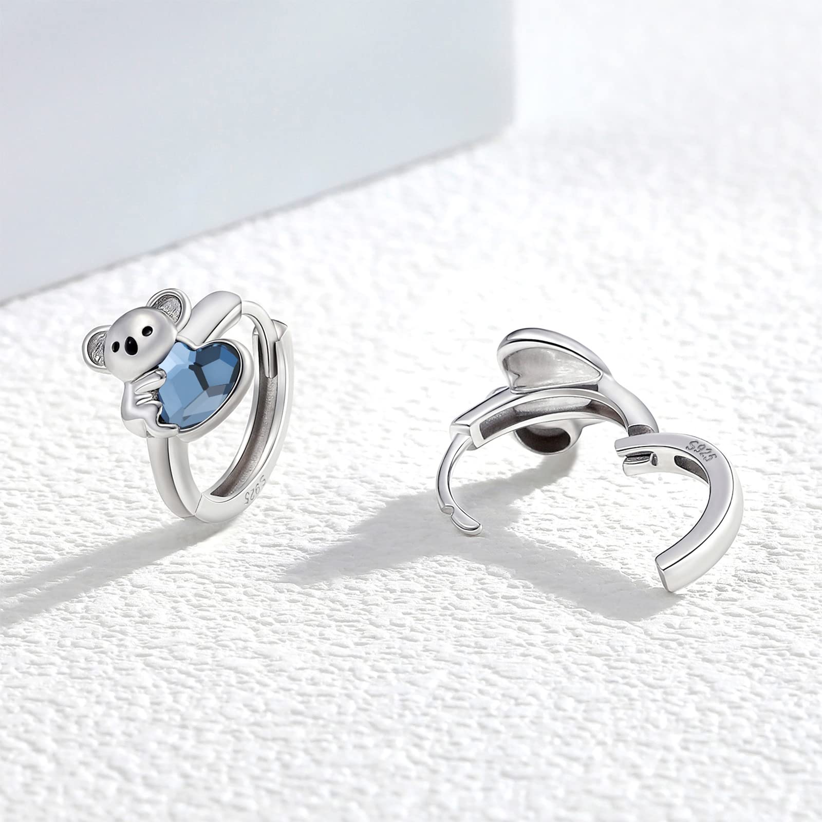 Koala Ohrringe 925 Sterling Silber Koala Huggie Creolen Hypoallergen Tier Kristall Ohrringe Koala Schmuck Geschenke für Frauen Mädchen