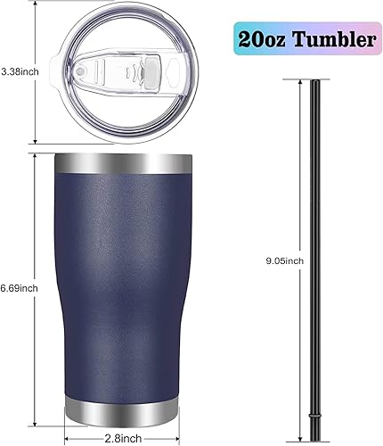 Miniatura 9 de VEGOND Vaso de acero inoxidable de 20 onzas con tapa y popote aislado al vacío, taza de café de viaje de doble pared (paquete 12 naranja)