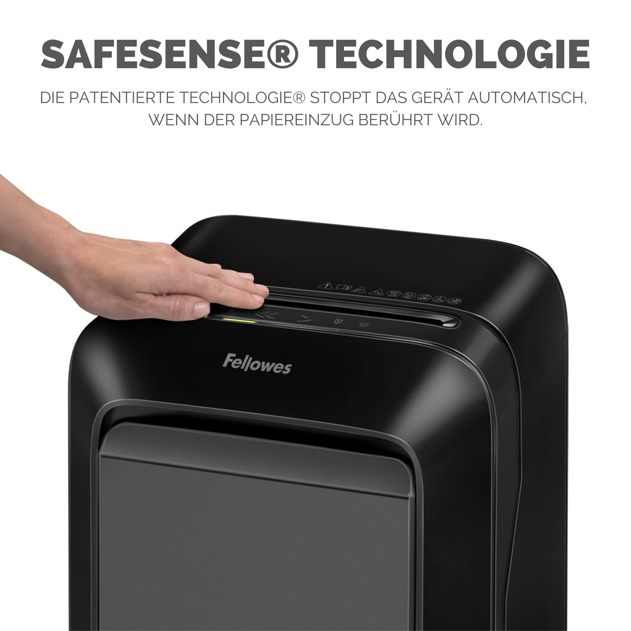 Fellowes 16 Blatt Aktenvernichter Partikelschnitt (P4), Papierschredder für Büro, Homeoffice, Powershred LX210, Schredder mit 23L Papierkorb, 100% staufrei, Safesense, Füllstandsanzeige, schwarz | Partikel 4 x 12 mm, 16 Blatt, schwarz