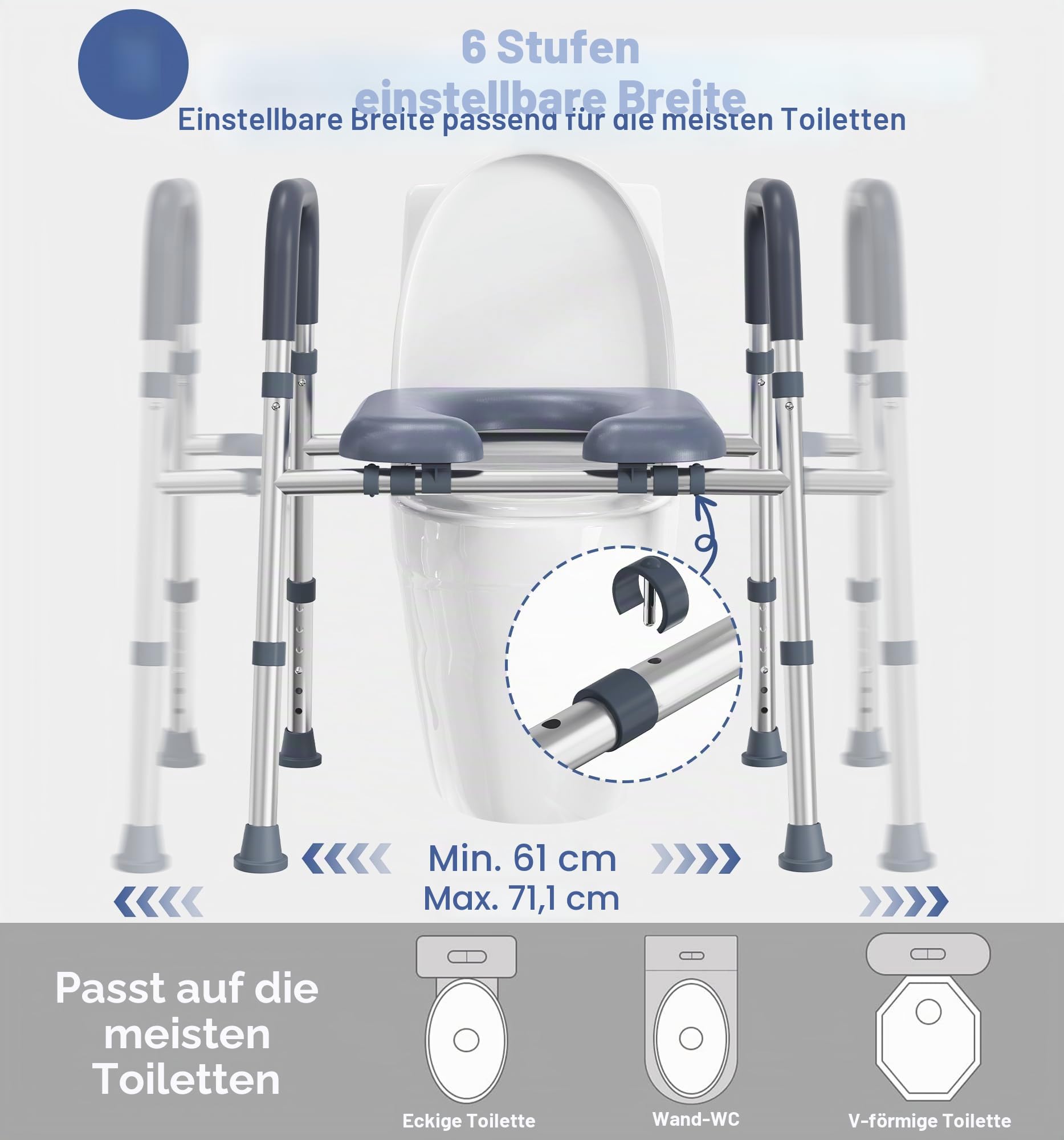 HOMLAND Toilettensitzerhöhung für Senioren, erhöhter WC-Sitz mit Griffen und gepolstertem Sitz, verstellbare Höhe und Breite, 180 kg Handicap, erhöhter Toilettensitz für ältere Menschen, Schwangere