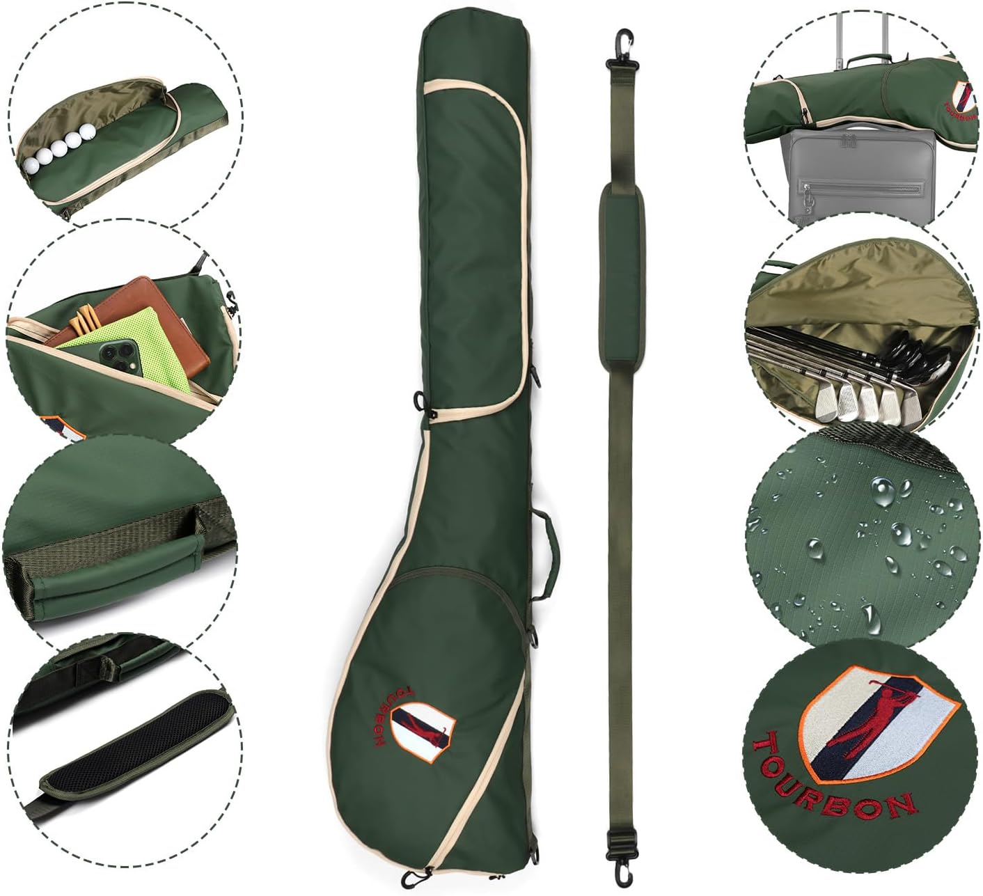 TOURBON Golf Bag Sunday Carry Golf Club Holder Case Driving Range Mini Course Practice Lightweight Travel Golf Bag for Men Women