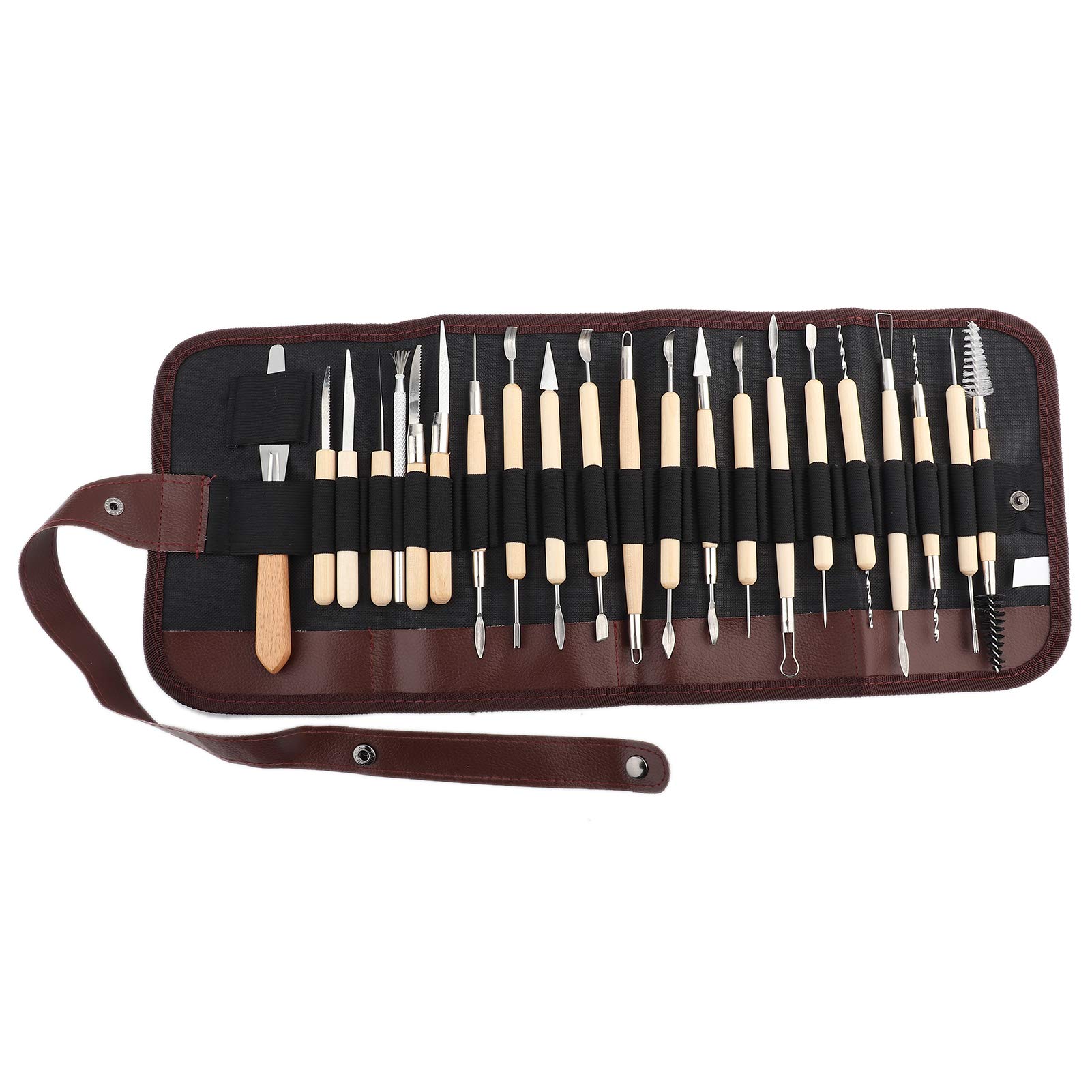 Respicefinem 22Pcs Professional Wooden Metal Clay Sculpture Carving Tool Kit Suitable for Air Drying Clay Polymer Clay for Clay Crafts Producing Process with Canvas Case for