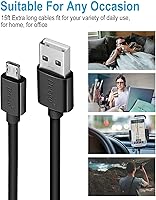 Vista 6 de DEEGO Cable micro USB, cargador controlador extra largo de 15 pies compatible con PS4, PlayStation 4, cable de carga rápida USB para Android, negro
