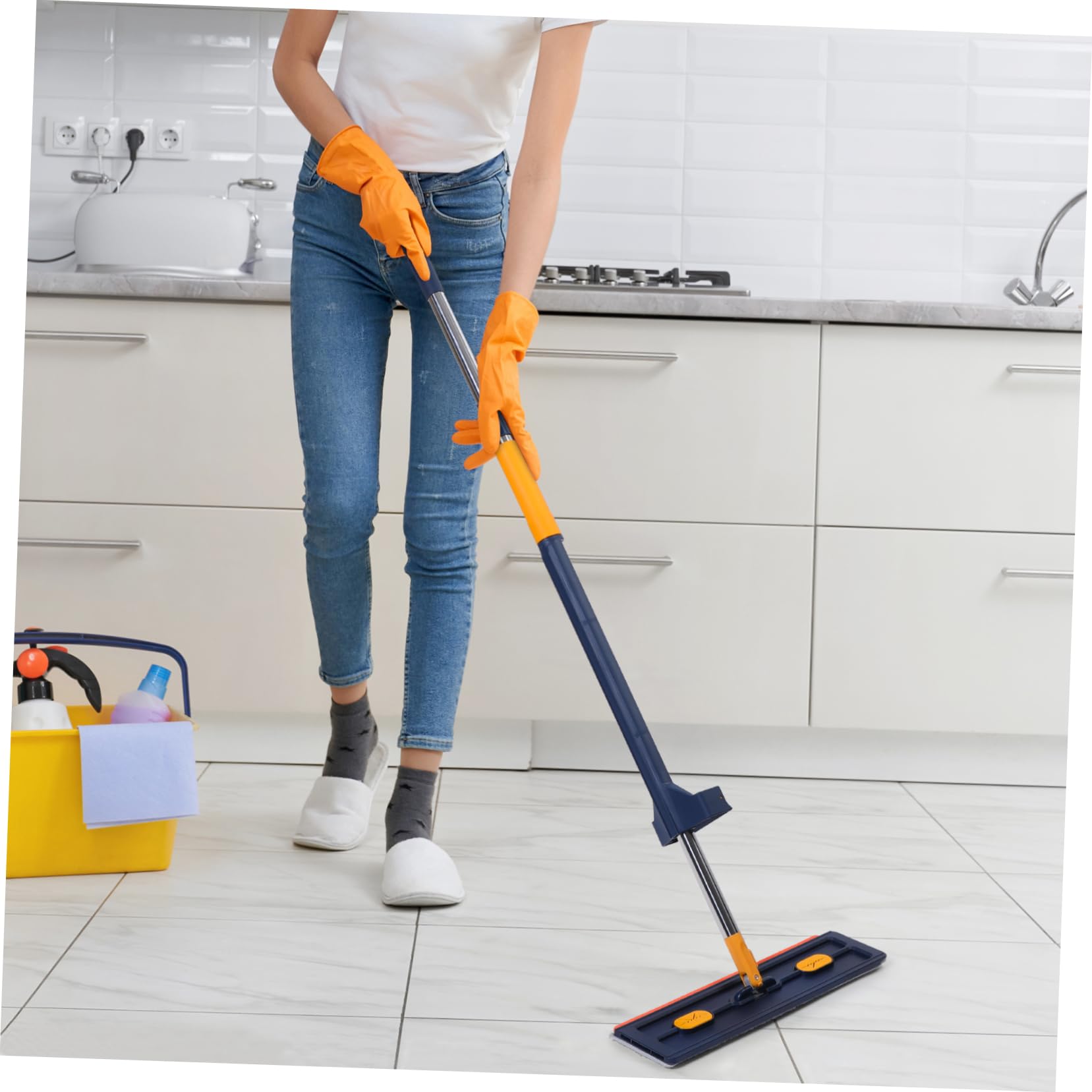 Ipetboom Mopa Plana 6 Almohadillas, Fregona Sin Lavar, Microfibra Absorbente Azul, Herramienta De Limpieza Doméstica, para Suelos y Baños, Adecuado para Fregar y Limpiar Polvo Casa