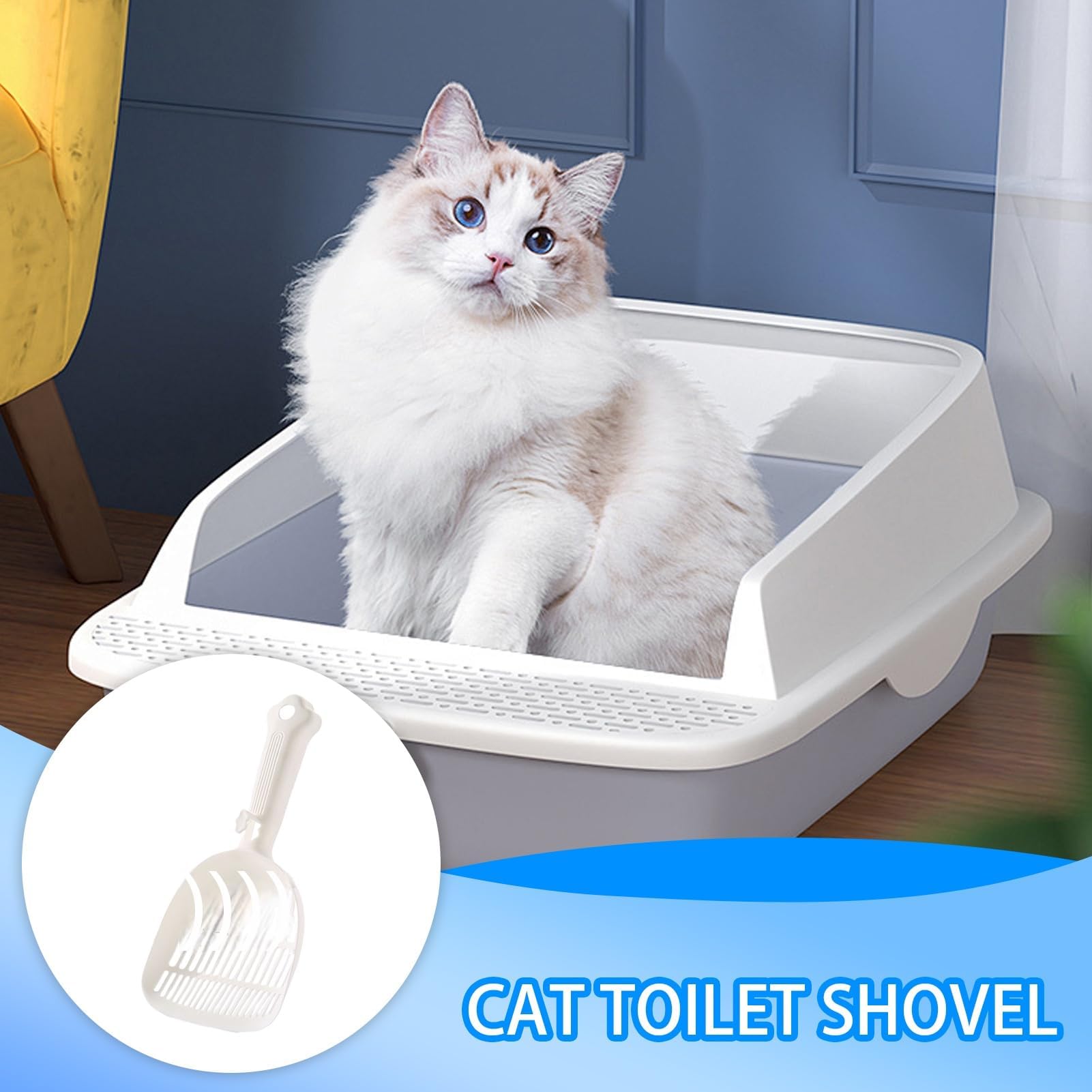 Pala para Arena de Gatos, Pala ergonómica con Mango Largo for Mascotas, Limpieza eficiente, hogar, fácil de Usar en Interiores(White)