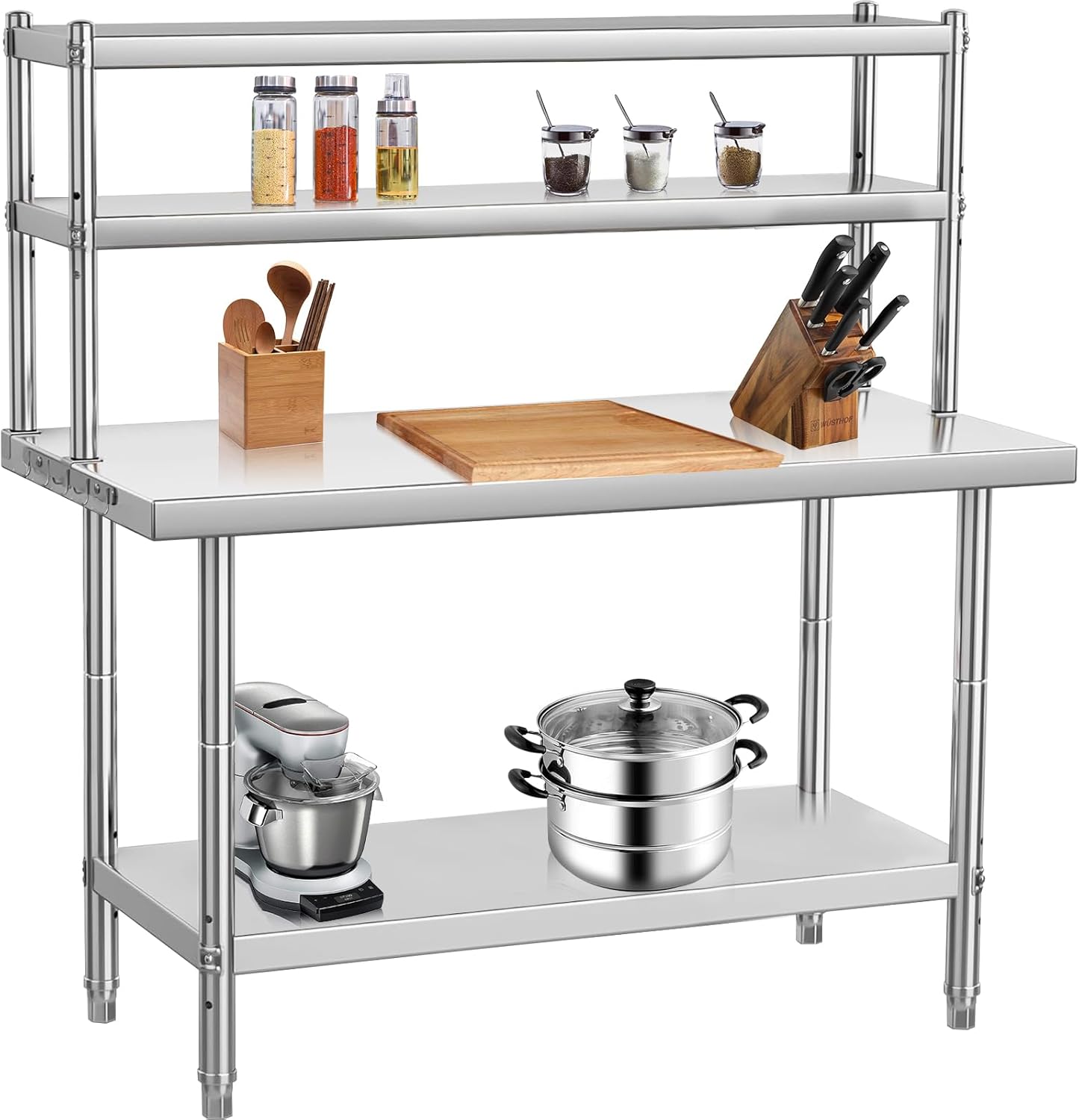 Stainless Steel Table with Overshelves, 36" X 24" Commercial Work Table with 36" X 12" Shelf, Metal Prep Workstation for Home Kitchen Restaurant Garage Warehouse