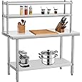 Stainless Steel Table with Overshelves, 30" X 24" Commercial Work Tables with 30" X 12" Shelf, Metal Kitchen Prep Table_ Shelving Combo