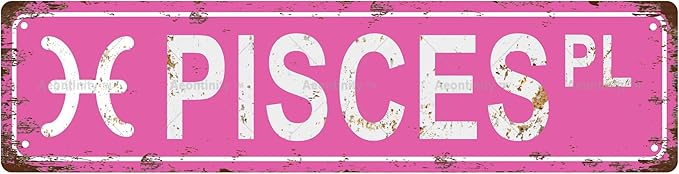 PISCES Star Sign Zodiac Sign Vintage Metal Tin Sign, Street Sign, Home Decor, Room Decor, Wall Decor, Bathroom Decor, Bar Decor, Cafe Decor, Garage Decor, 16 x 4 Inch