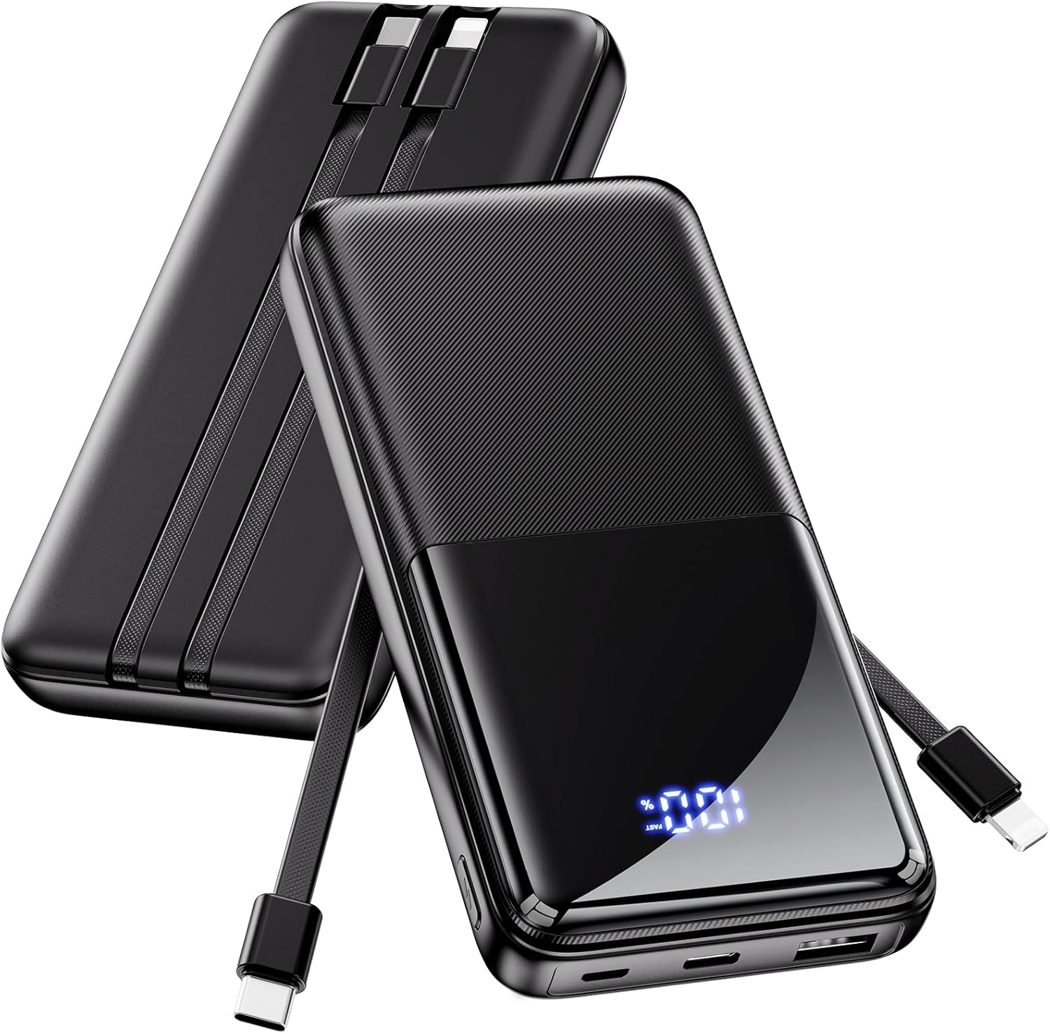 Portable Charger Power Bank - 15000mAh Battery Pack 22.5W Fast Charging Built-in Cable, Portable Phone Charger for iPhone All Models Samsung Android, Airline Friendly Camping Travel Essentials, 1 Pack