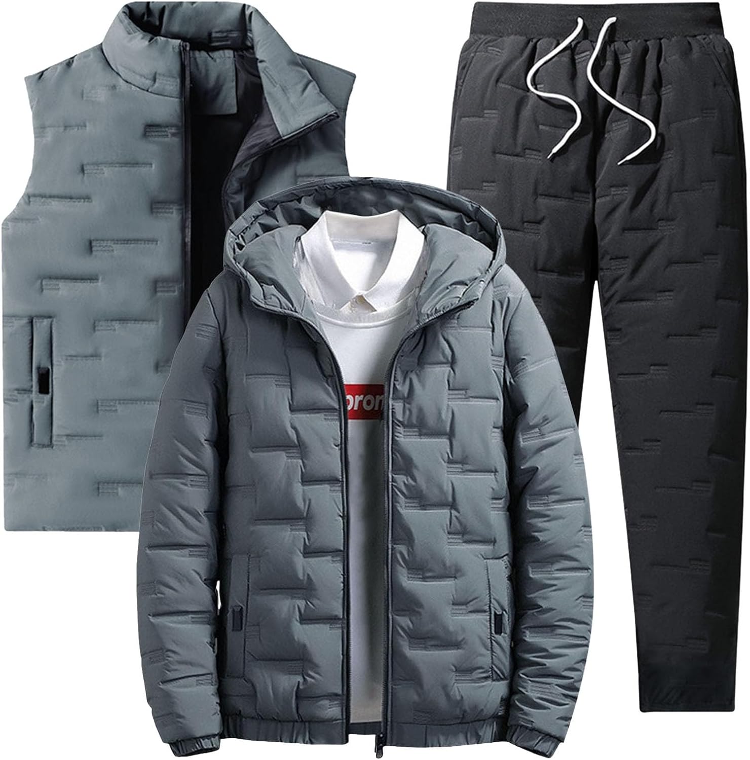 [HongzyFirm] ダウンジャケット ダウンパンツ ダウンベスト 3点セット 上下セット メンズ 中綿いり ダウンコート 長ズ