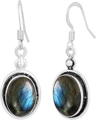 Natural Gemstones Dangle Earrings for Women 925 Silver Plated Oval Shape Drop Earrings Lightweight and Comfortable Handmade Fashion Jewelry Gift for Birthdays, Daily Wear or Special Occasions