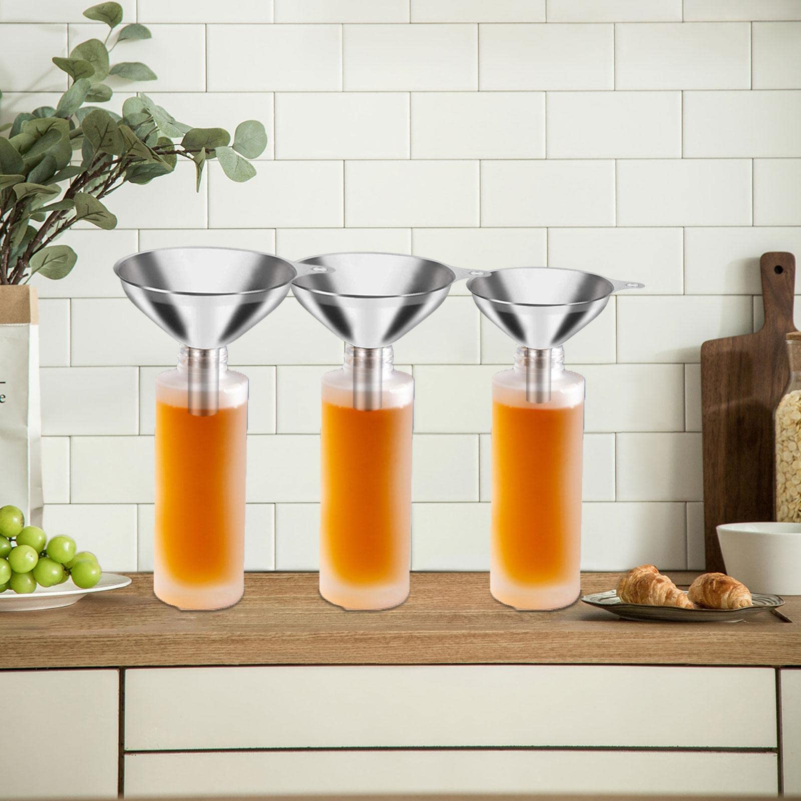 5X Juego de 3 Embudos de Cocina de Acero Inoxidable Multiusos de Alimenticio con Asas para Transferir Alimentos Sólidos E Ingredientes de Aceite Lí