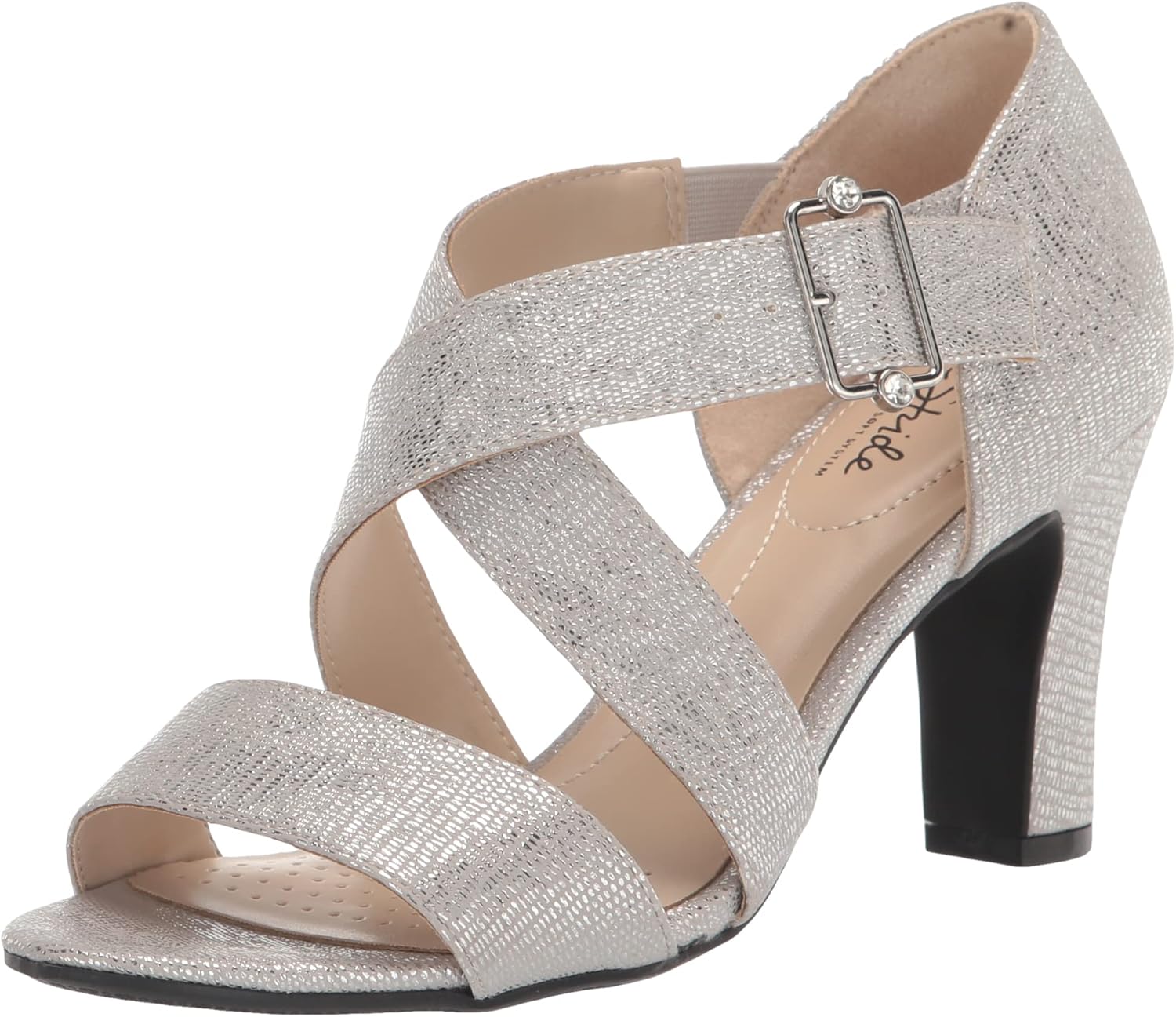 LifeStride Women's Carlyle Strappy Sandal Heeled, Silver, 10 Wide