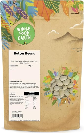Wholefood Earth Butter Beans 2 kg | GMO Free | Natural | High Fibre | High Protein