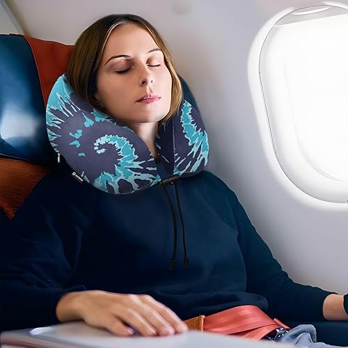 Miniatura 6 de susiyo Almohada de viaje con teñido anudado azul, almohada de espuma viscoelástica para el cuello, soporte para la cabeza, suave, cómoda y