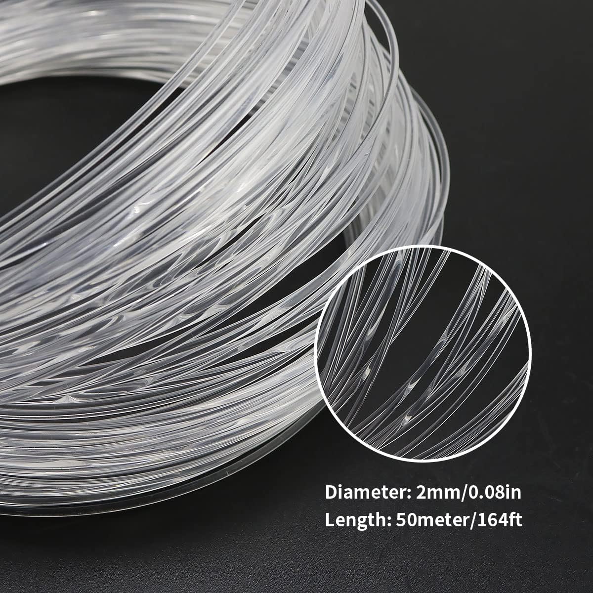 AZIMOM PMMA Plastic 2mm(0.08inch) 50m(164ft) End Glow Fiber Optic Cable Roll for Star Sky Ceiling All Kind Led Light Engine Driver Source