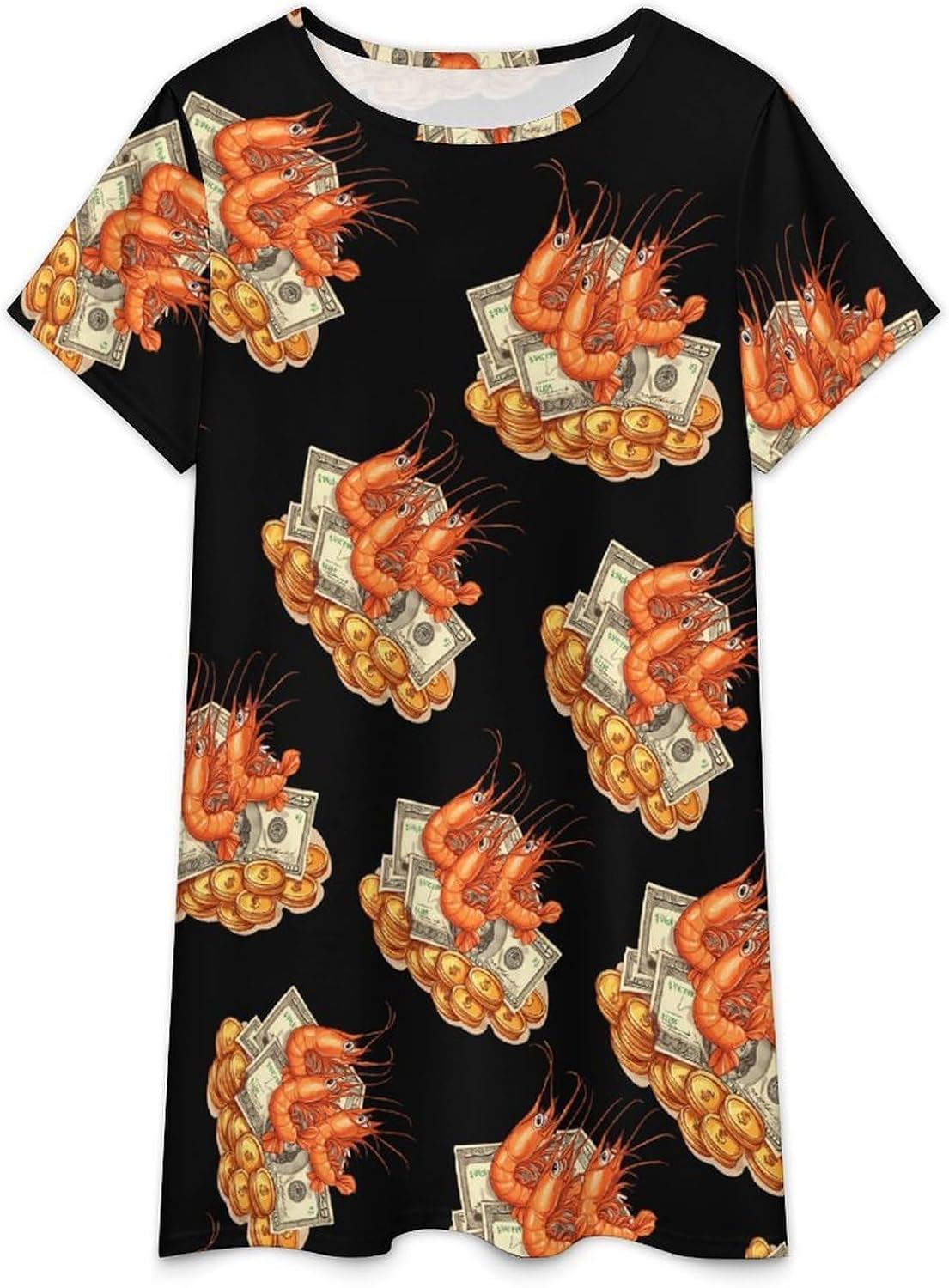 Shrimp Coin Crypto Shrimp Womens Nightgown Short Sleeve Sleepshirts Loungewear