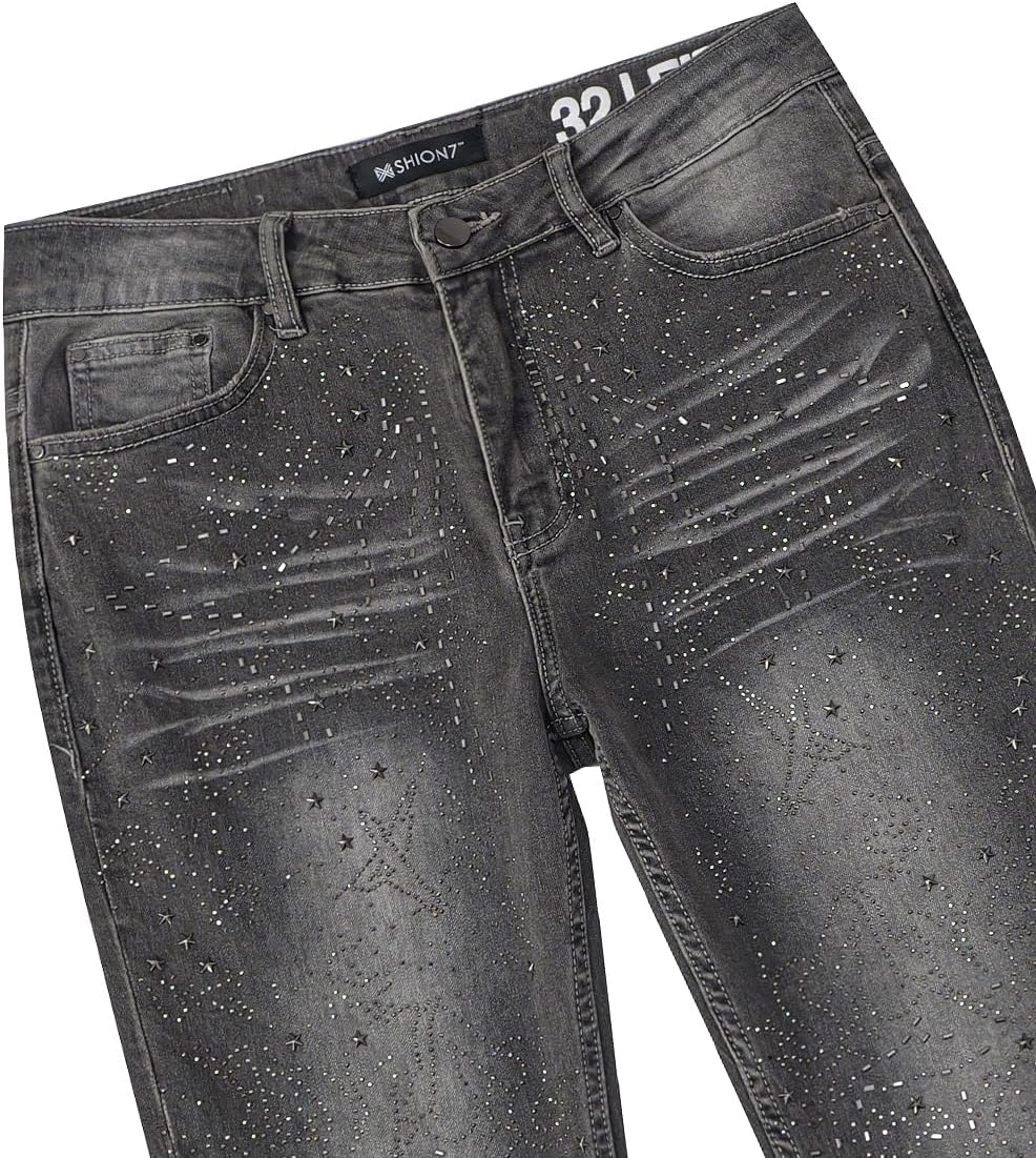 Men's Embellished Jeans, Skinny Fit Stretch Denim Pants, Stylish Streetwear Trousers - Image 3