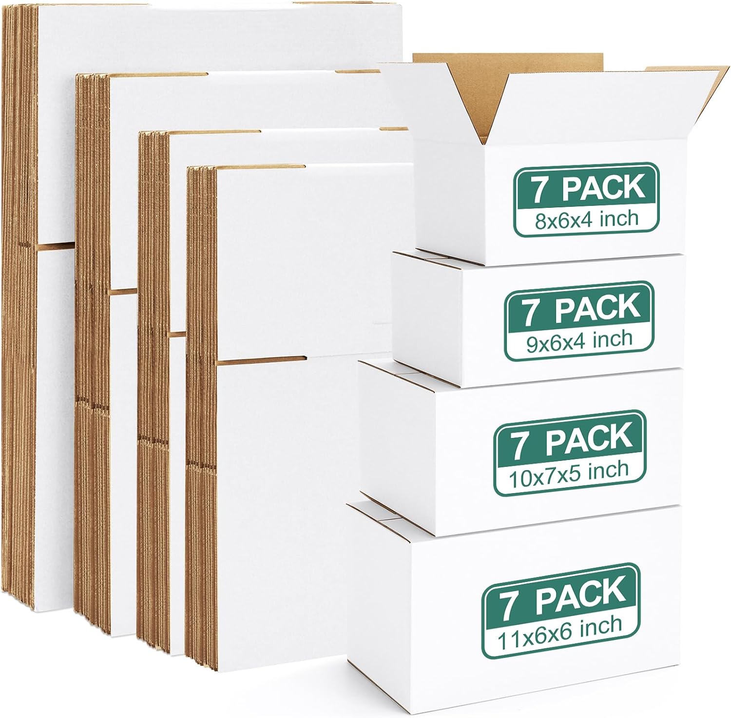 Eupako 28 Pack Small Shipping Boxes Assorted Sizes, White Corrugated Box Mailers, 8x6x4 &9x6x4 & 10x7x5 & 11x6x6 7 PCS Each Small Boxes, Cardboard Boxes for Packaging Small Business, Mailing