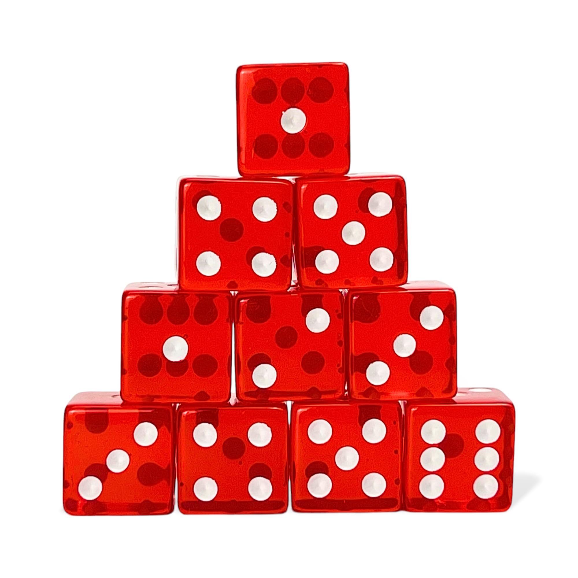Luck Lab 10 Piece 19 mm Dice Pack - Acrylic and Translucent D6 Dice, Square w/Rounded Edge for Casino, Craps, RPG MTG DND Dice Table Games and Board Games (Red)