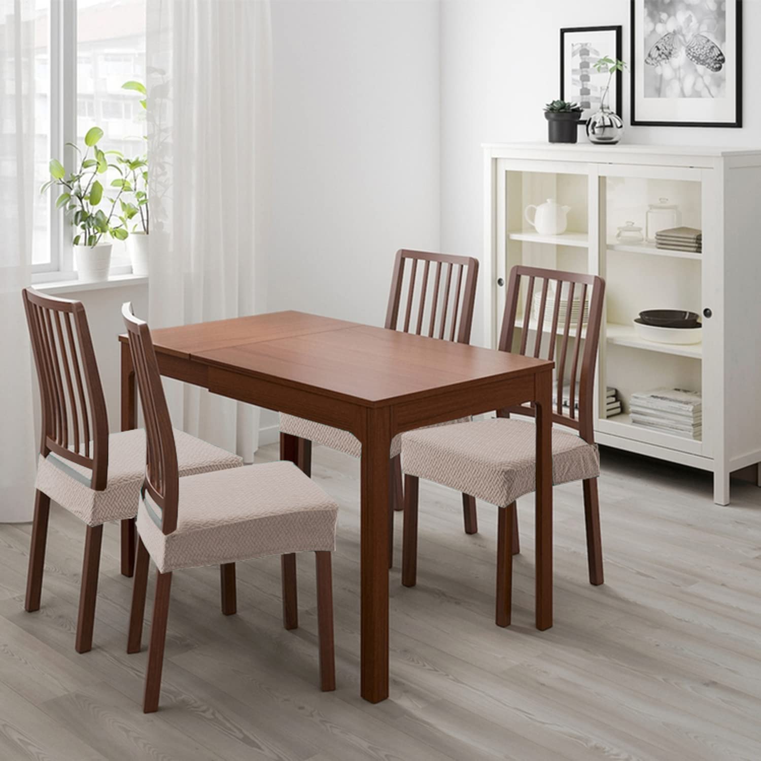 Coprisedili per sedie Impermeabili in Jacquard con Reticolo Elasticizzato 1/2/4/6 Pezzi Coprisedie per sedie da Pranzo Coprisedie per Cucina (Cachi,4 PCS)