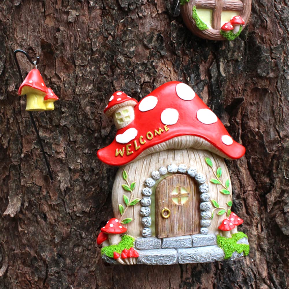 Miniaturowa wróżka Drzwi ogrodowe GNOME Outdoor Statuetki Wróżka Akcesoria ogrodowe Dekoracja, Drzewo Twarz Zewnętrzna Dekoracja Ścienna Ściana, Ogród Sztuka Rzeźba Statuetki Ornament Prezent Świecący w ciemności