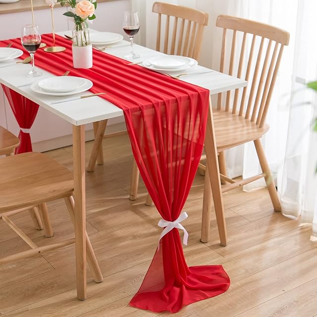 CHUQING Bieżnik na stół na wesele, komunię, urodziny, wesele 3 m bieżnik na stół wymiary: 70 x 300 cm (czerwony, szyfon)