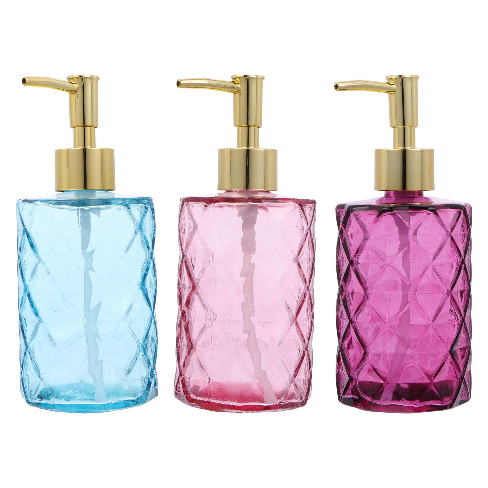 Healeved 3 Stück Glas Pumpflaschen für Shampoo und Duschgel Wiederverwendbare Reise Spenderflaschen mit Pumpe für Bad und Unterwegs Farbig Pfauenblau Rosa Violett