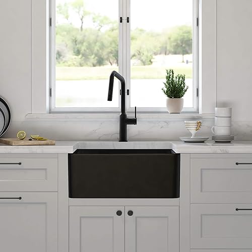 Miniatura 3 de KIBI Pure - Delantal de fregadero de cocina de arcilla refractaria de 24 pulgadas con rejilla inferior y colador, fregadero de acristalamiento