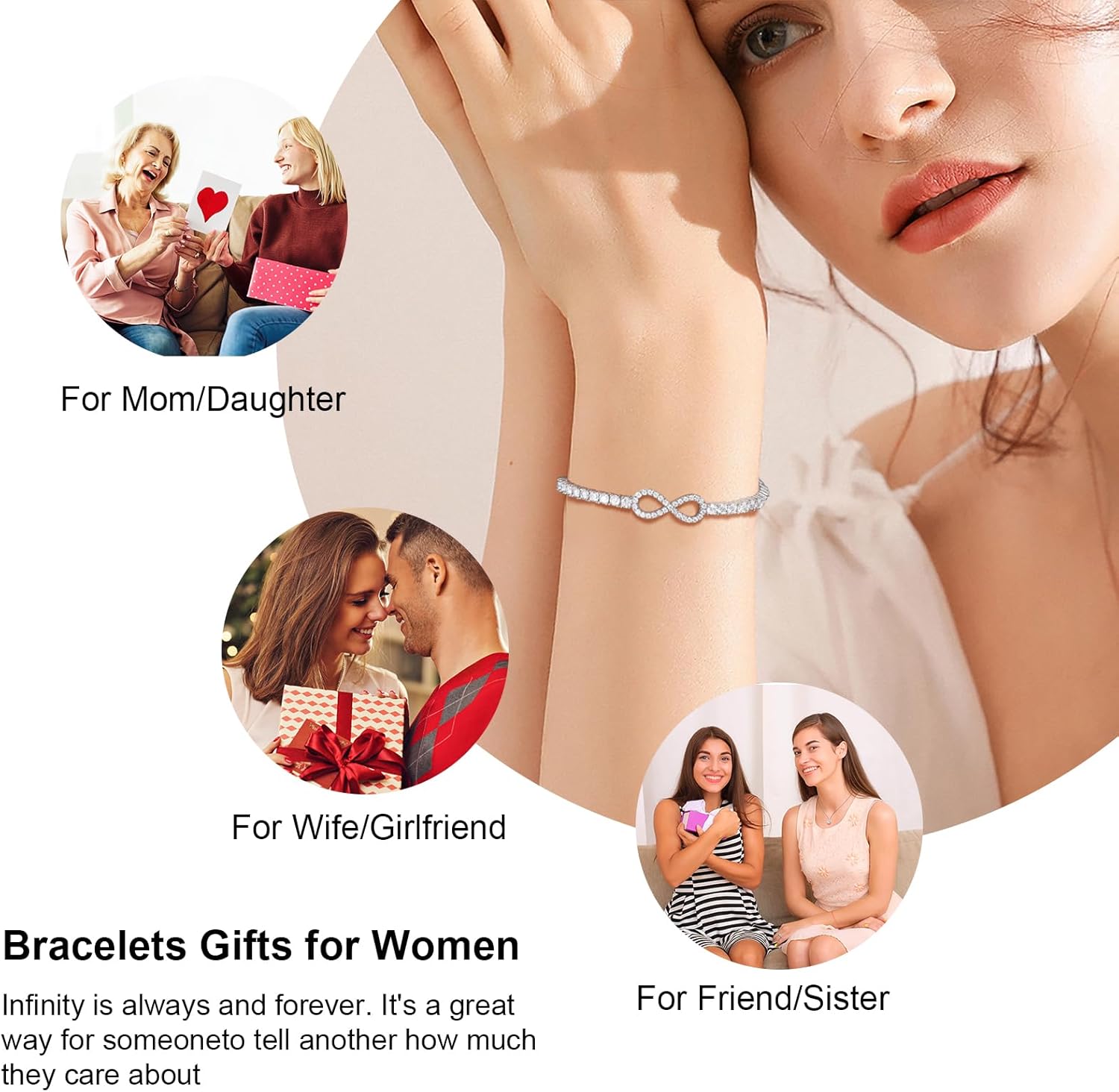 Moissanite Tennis Bracelets For Women, S925 Sterling Silver Infinity Bracelet, 3MM ... - Image 5