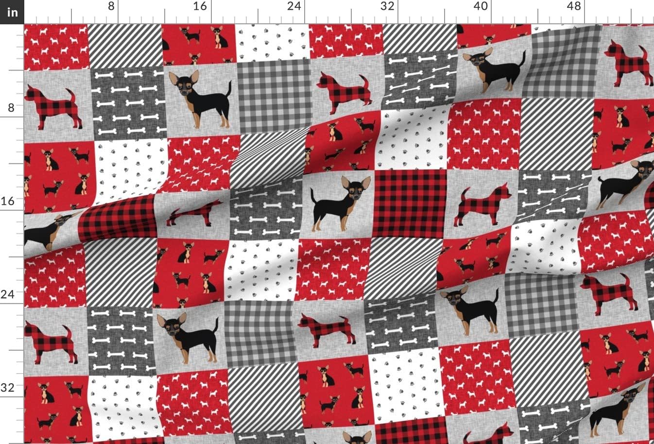 Spoonflower Fabric - Chihuahua Black Tan Pet Quilt Cheater Dogs Chihuahuas Panel Portrait Printed on Minky Fabric by The Yard - Sewing Baby Blankets Quilt Backing Plush