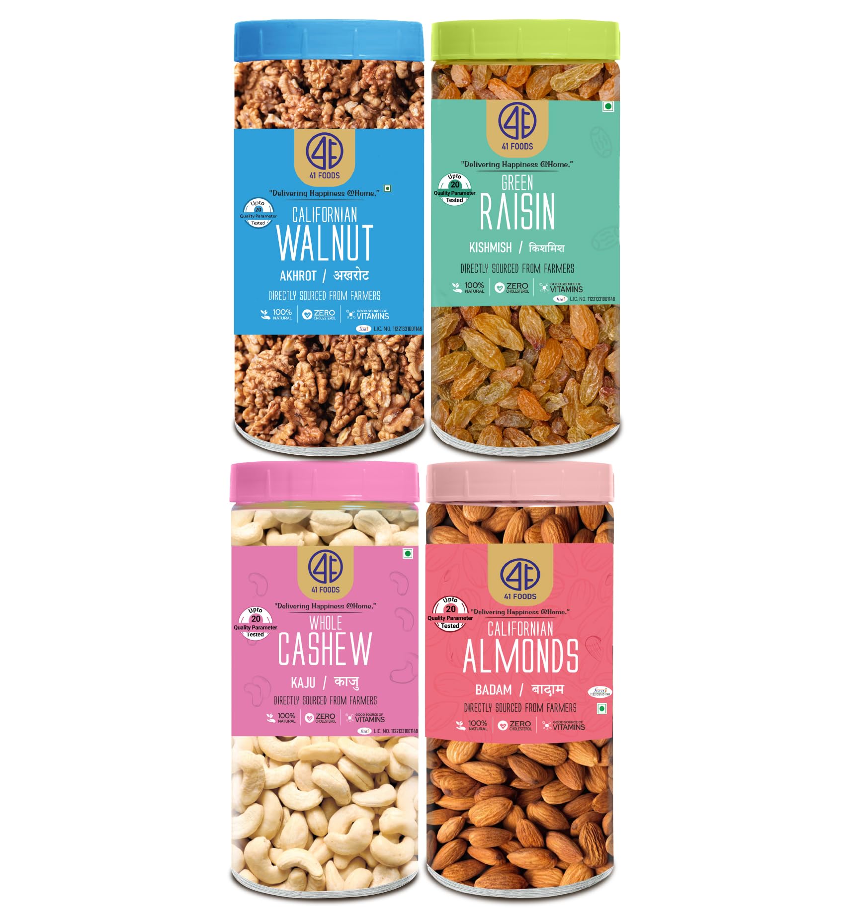 Premium Dry Fruits Combo of Almonds Cashews Raisins and Walnuts | 600 g (150g x 4)