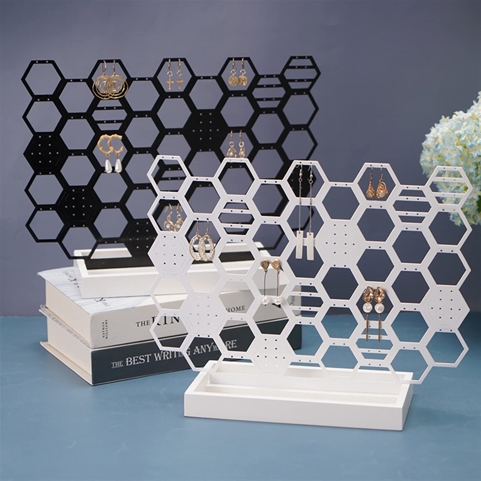 Schmuckständer, Ohrringhalter, Organizer, Wabenform, Desktop-Ohrring-Organizer, Schmuckständer, Bienenstock-Schmuckständer für Ohrstecker, Schmuck-Organizer-Halter (Farbe: Schwarz)