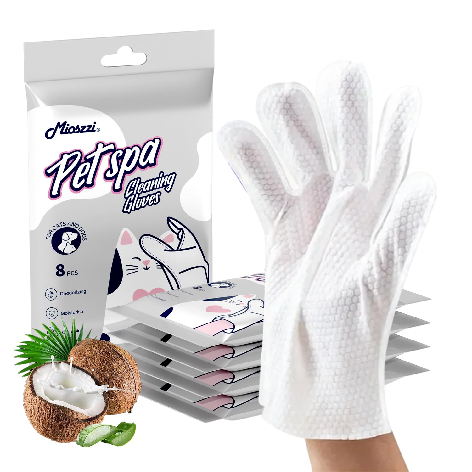 MIOSSZI 40 pcs Pet Gloves Wipes for Dogs & Cats Wipes Cleaning Deodorizing Hypoallergenic No-Rinse Pet Grooming Wipes Unscented Extra Thick Bathing Wipes for Pet Dry Cleaning Daily Care and Travel