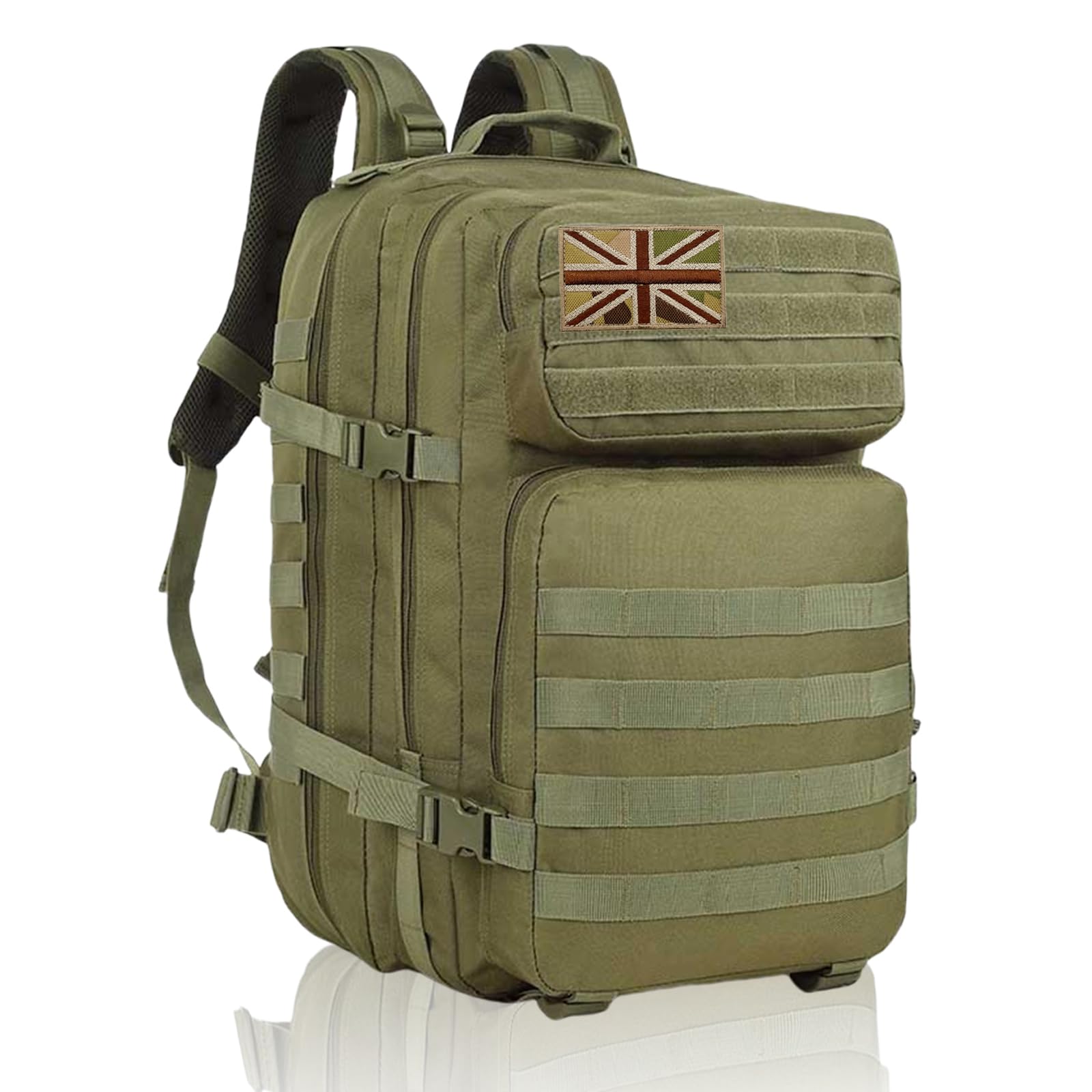 Geebymol 45L Military Tactical Backpacks Large Molle Army Assault Pack 3 Day Bug Out Bag Laptop Bag for Hiking Treeking Black Hunting Rucksack with 4 Flag Patches (Green) — image 1