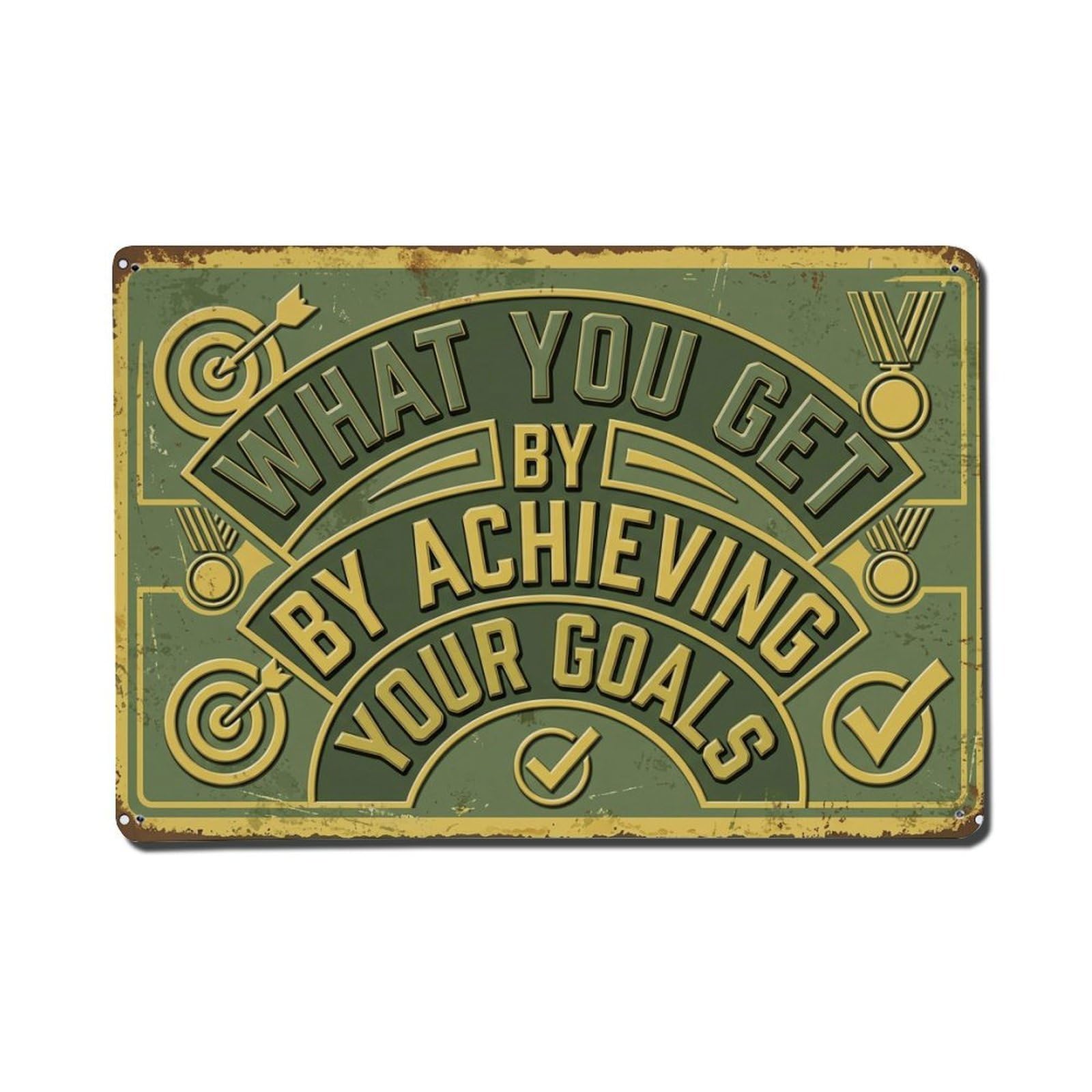 Achieve Goals Daily Boss Retro Motivational Slogans 2 Metal Tin Sign Wall Decor for Cafe, Club, Garden Metal Poster 8x12Inch