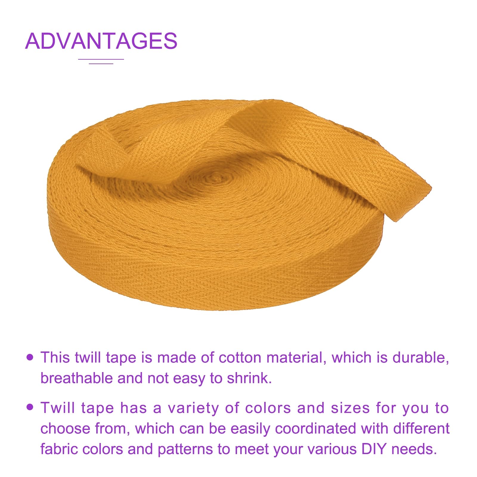 DMiotech 5/8"(1.5cm) 10 Yards Cotton Twill Tape Cotton Ribbons Bias Binding Tape Herringbone Tape Ribbons Golden Yellow for DIY Crafts, Clothes, Sewing, Knit - Image 4