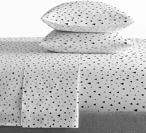 Saturday Park Black Triangles - Juego de sábanas tamaño Queen, 4 piezas, 100% algodón orgánico, certificado GOTS y Oeko-TEX