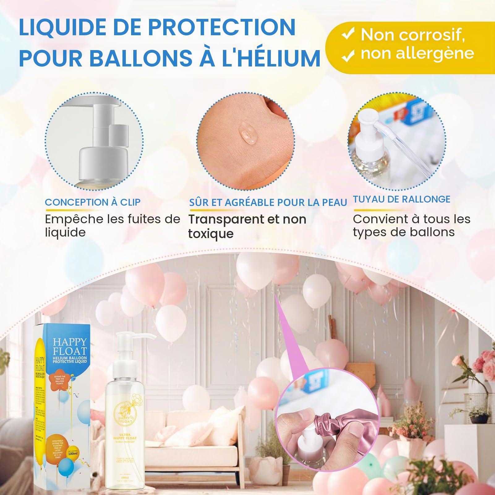 Allony Float Magic Traitement pour ballons en latex d'hélium, 100 ml, augmente le temps de flottation, haute efficacité et longue durée de vie, convient pour les fêtes d'anniversaire