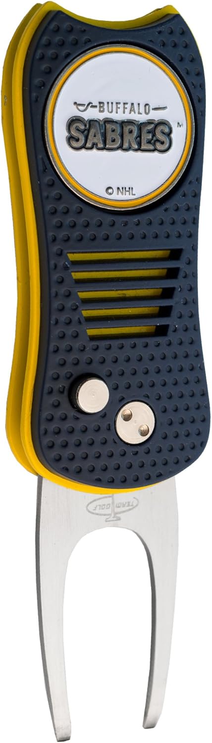 Team Golf NHL Switchblade Divot Tool with Double-Sided Magnetic Ball Marker, Features Patented Single Prong Design, Causes Less Damage to Greens, Switchblade Mechanism