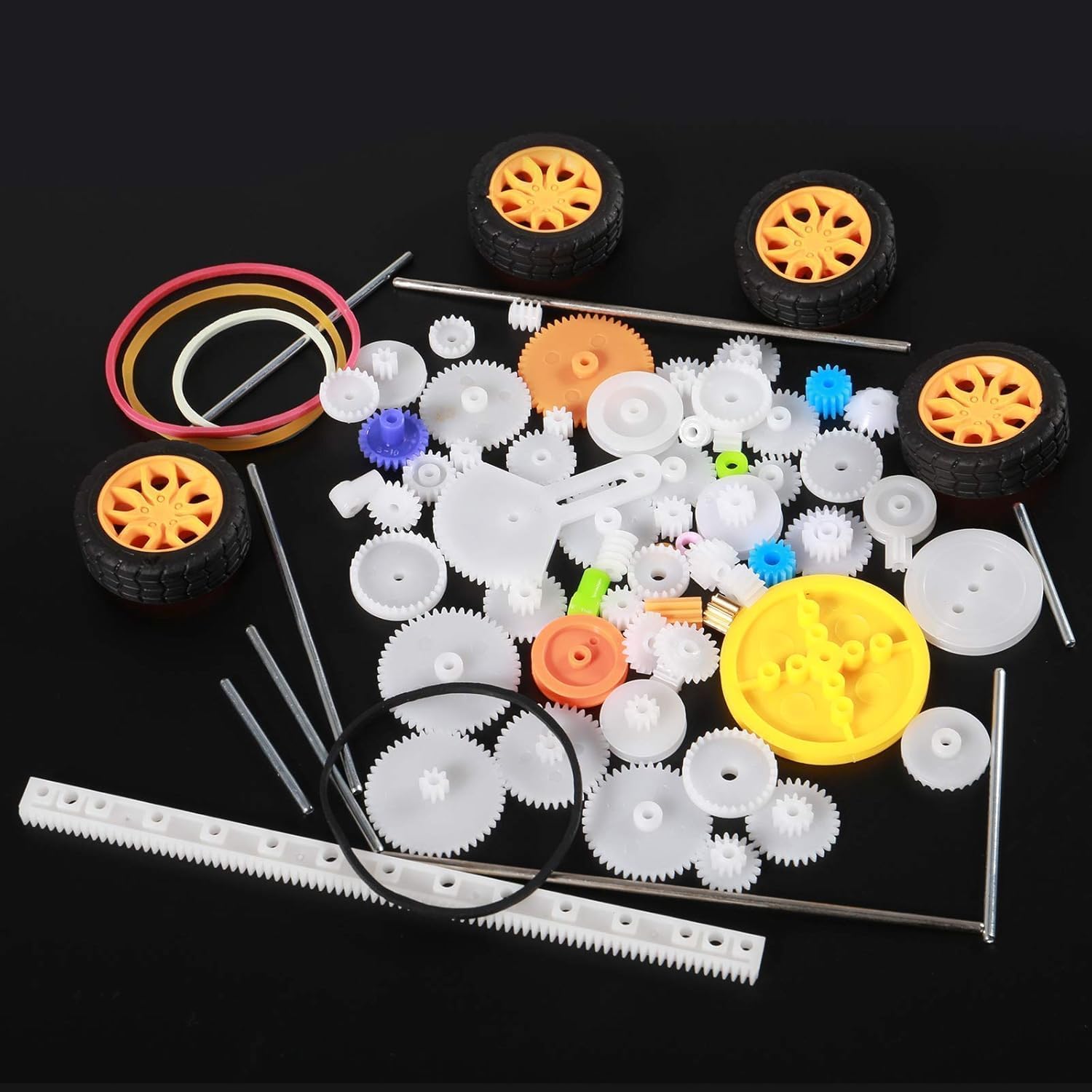 78 PCS Plastic Gear Kit for DIY Projects, Motor Gears Accessories Set with Single & Double Reduction, Worm Gears, Axles, and Wheels for Toy Car, Robot, STEM Projects, and Model Making-image-3
