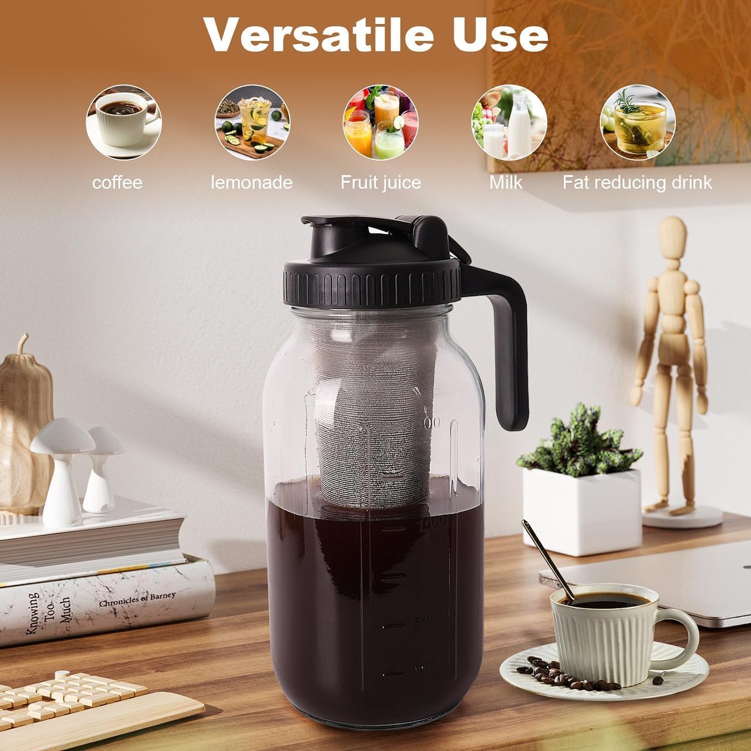 Machine à café Cold Brew 1,8 l acier inoxydable cafetière thé froid noir