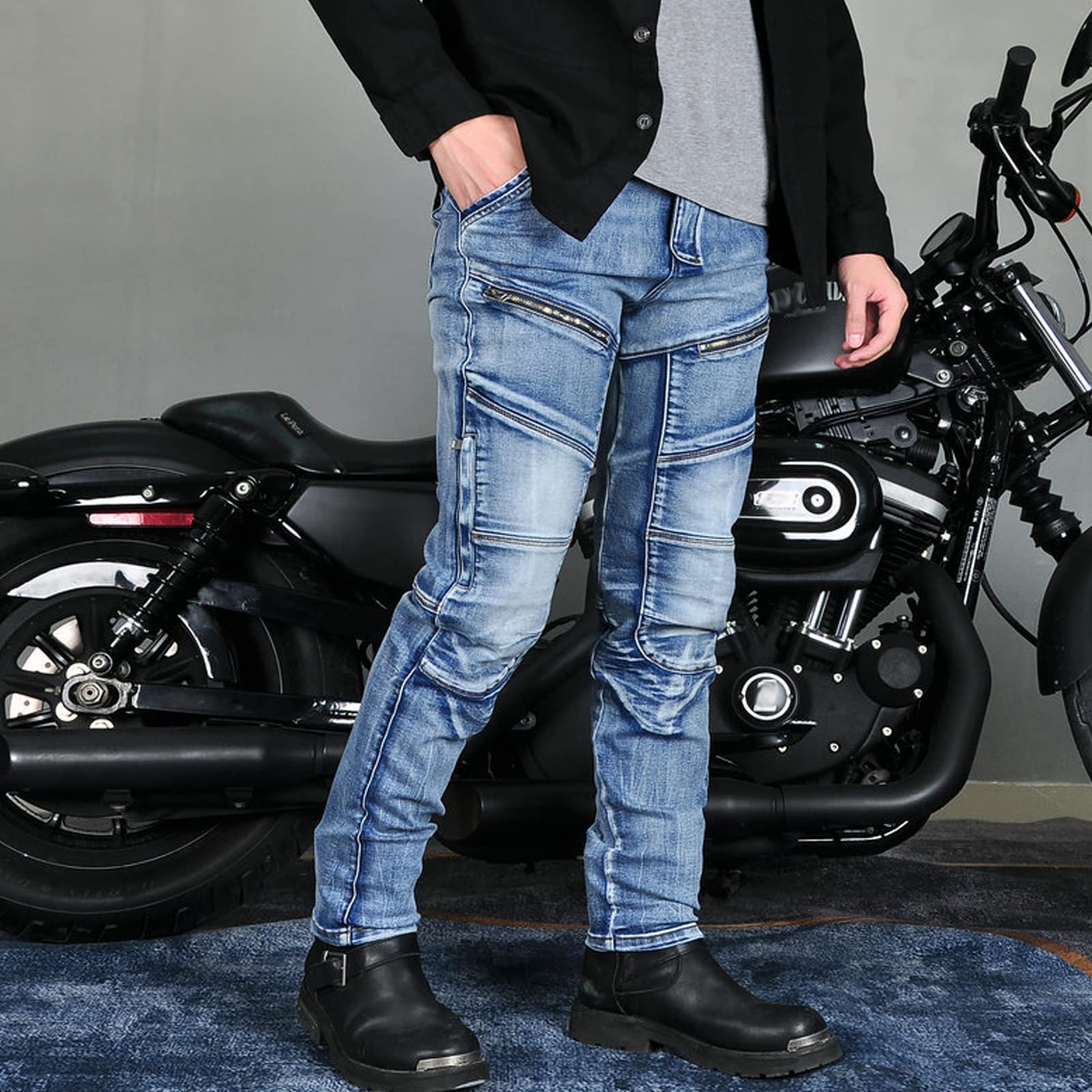 Herren Motorradhose Motorrad Jeans Reiten Schutzhose Denim Stretch Reißfester Vintage Casual Jeanshose mit Abnehmbar Verbesserter Rüstung Knie-Hüftpolster