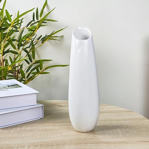 Florero de cerámica blanca, floreros modernos con textura de 12 pulgadas de alto para granja, decoración del hogar, estante, centros de mesa,